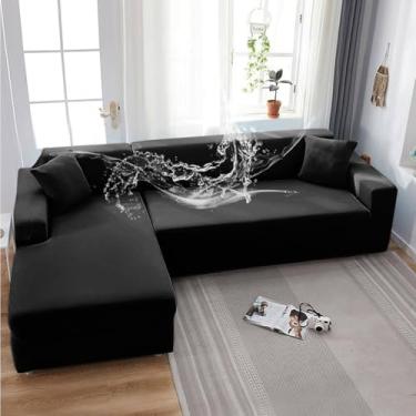 Imagem de KAIJIE Capas de sofá seccionais à prova d'água em forma de L, superelásticas, 2 peças, para espreguiçadeiras seccionais de 3 + 4 lugares (preto)