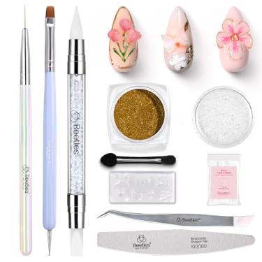 Imagem de beetles Gel Polish Pincéis Para Nail Art 3D Beetles, Ferramenta De Manicure Silicone Com Ponta Dupla, Pó Cromado Dourado, Pincel Delineador 15 Mm, Pontilhado Molde Laço Floral, Pérolas, Design, Enta