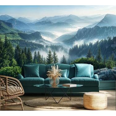 Imagem de WFBHUA - Papel de parede de floresta de pinheiros enevoados montanhas paisagem paisagem mural de parede (não descasque e cole)