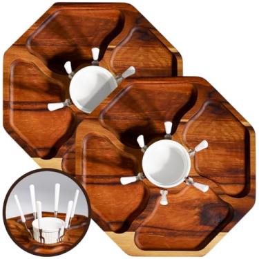 Imagem de Kit 2 Petisqueira Madeira Nobre Naval Teca Não Passa Cheiro ou Gosto Petiscos Frios Acompanhamentos Churrasco Carnes com Ramekim para Molhos