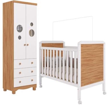 Imagem de Quarto Bebê Completo Berço Americano Cloe 2 em 1 Guarda Roupas 2 Portas 3 Gavetas Bolinha 100% MDF