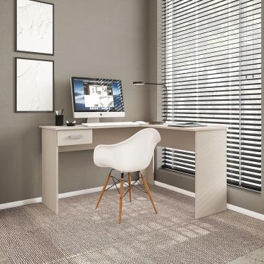 Imagem de Escrivaninha de Canto Politorno Fênix Formato L 1 Gaveta MDP Pintura UV Espaçosa e Funcional