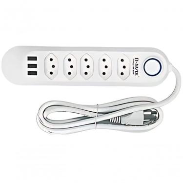 Imagem de Extensao Regua 2m Filtro De Linha Com 5 Tomada 3 Usb Branca Inmetro