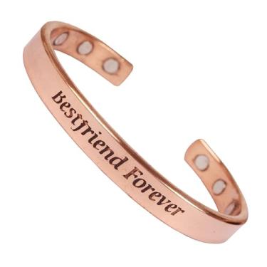 Imagem de Touchstone feito à mão por artesãos indianos qualificados, durável, de alto calibre, cobre puro, mediação da paz, melhor amigo para sempre, mensagem, pulseira magnética inspiradora em tom natural.