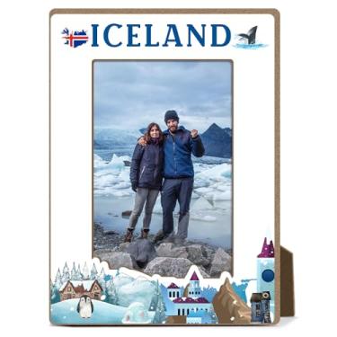 Imagem de Molduras de madeira com tema da Islândia, para viagens, férias, presentes de lua de mel, presentes de lua de mel, para amigos, familiares, casais, decoração de mesa de escritório em casa, moldura com