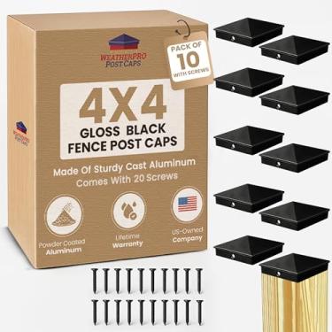 Imagem de Tampa de poste de cerca 4 x 4 (8,8 cm), pacote com 10 tampas de alumínio revestido com pó preto – caixa de correio, poste de lâmpada, deck, doca, empilhamento