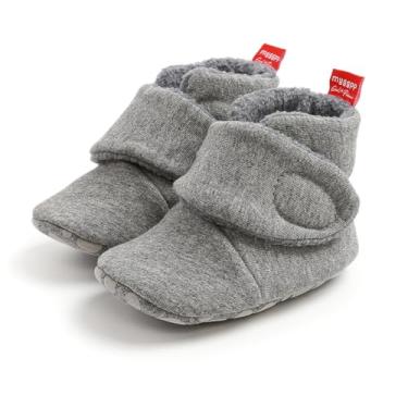 Imagem de Pantufas de lã aconchegantes, sapatos macios para bebês com solas de aderência, sapatos de inverno para recém-nascidos para recém-nascidos, B02 Cinza, 0-6 Months Infant