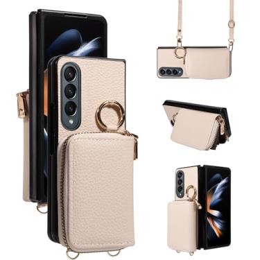 Imagem de Furiet Capa carteira para Samsung Galaxy Z Fold 3 5G 2021 e fivela de anel de alça de ombro, bolsa de órgão flip de couro PU de luxo, porta-cartões, capa para celular para ZFold3 Z3 Fold3 3Z ZFold35G