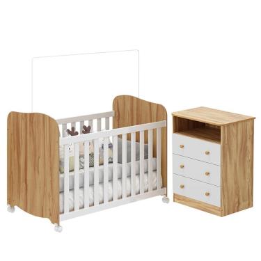 Imagem de Jogo de Quarto Infantil com Cômoda 3 Gavetas Smim e Berço Uli - Móveis Peroba