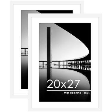Imagem de PEALSN Conjunto de 2 porta-retratos de 50 x 68 cm, para exibição de imagens 40 x 61 cm com tapete ou 51 cm x 68 cm sem tapete para montagem na parede, molduras de pôster, branco