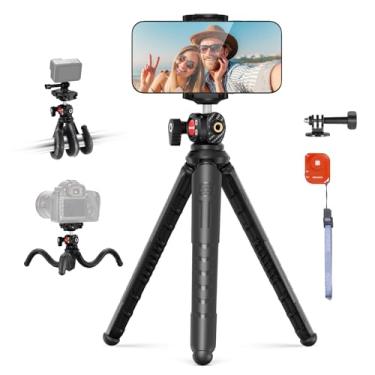 Imagem de NEEWER Tripé flexível com remota, mini câmara telefone tripé Vlog Selfie Stick com suporte oculto e adaptador câmara ação compatível com iPhone GoPro Hero 13 11 10 câmara Samsung, TP35