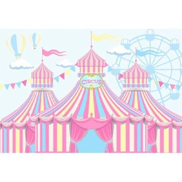 Imagem de Yeele 2,4 x 1,8 m rosa cenário barracas de circo carnaval balão de ar quente roda-gigante circo tema carnaval chá de bebê fotografia fundo meninas festa aniversário bolo decoração de mesa adereços