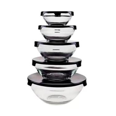 Imagem de Conjunto De 5 Potes Bowls Tigelas De Vidro Com Tampa Wincy, Preto