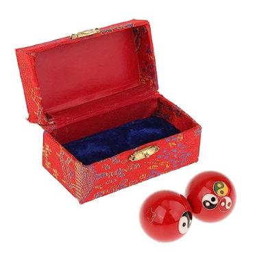 Imagem de YIJU Bolas de massagem de 2 peças, bolas de handebol chinesas com caixa de armazenamento, bolas de baoding portáteis reutilizáveis duráveis, bolas de saúde, Gossip Red