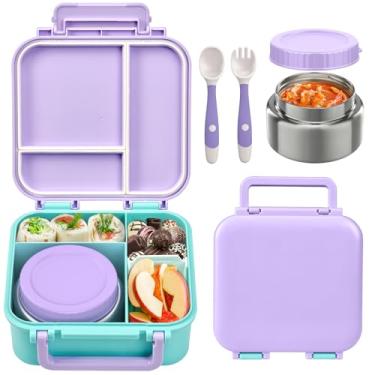 Imagem de BEAQUEE Bento Box para crianças com garrafa térmica de sopa (255 g) – Lancheira infantil Bento com jarra de comida isolada à prova de vazamento, conjunto de recipientes de almoço quente e frio para