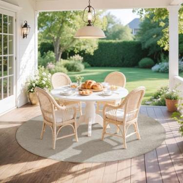 Imagem de LBRO2M Tapete de juta sintética 10 x 10 redondo lavável para sala de estar, sala de jantar, quarto, aparência de juta natural, tapete durável, sólido, sem queda, ecológico (cinza 4X4)