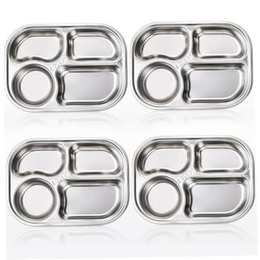 Imagem de Pratos divididos para crianças, 4 peças, aço inoxidável, 25 x 13 cm, 4 compartimentos para controle de porções em casa, escola, jardim de infância