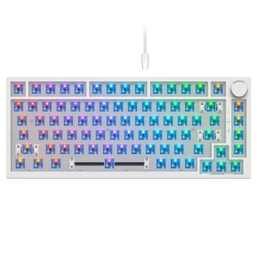 Imagem de GTSP Kit de teclado Barebones 75% personalizado para jogadores, teclado mecânico para jogos em branco faça você mesmo, PCB com junta de 3 pinos/5 pinos, interruptor RGB para Win/Mac (kit branco V400)