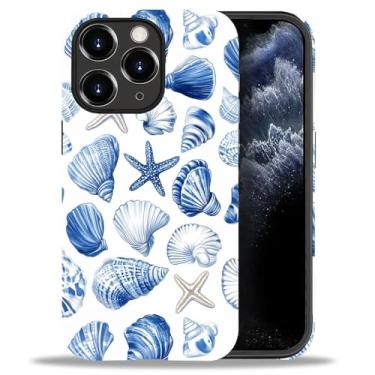 Imagem de CARLOCA Capa fosca de corpo inteiro compatível com iPhone 11 Pro Max para meninas e meninos, capa rígida à prova de choque para iPhone 11 Pro Max padrão de moda estética azul oceano concha estrela
