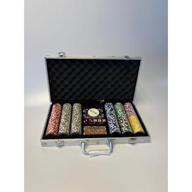 Imagem de Maleta de Poker Profissional, 300 Fichas numeradas, Holográficas, 5 Dados, Maleta com Chaves
