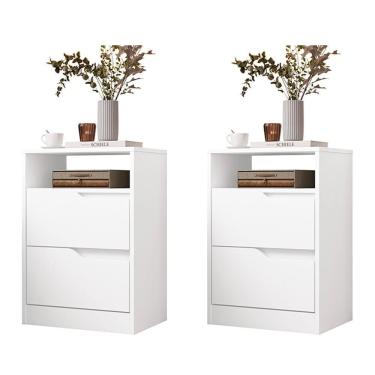 Imagem de Kit 2 Mesas De Cabeceira Sole 2 Gavetas Flex Branco Fosco - Móveis Albatroz Branco Fosco