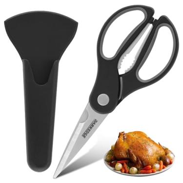 Imagem de Tesoura de cozinha com suporte magnético, tesouras de cozinha resistentes e bainha magnética para geladeira, conjunto de tesouras pretas para alimentos, carne, pizza, ervas, vegetais