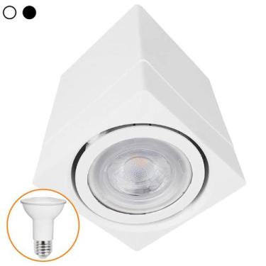 Imagem de Kit Spot Sobrepor Quadrado Direcionável + Lampada Led Par20 Plafon Ilu