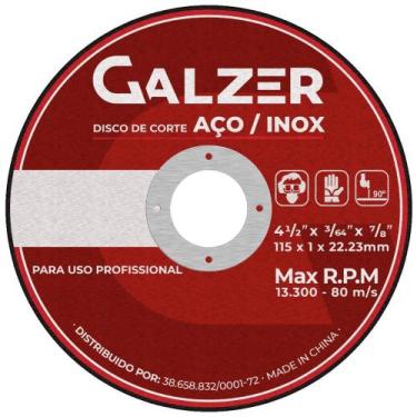 Imagem de Disco de corte para Aço e Aço Inox 4 1/2" 115 x 1 x 22,23mm - Galzer