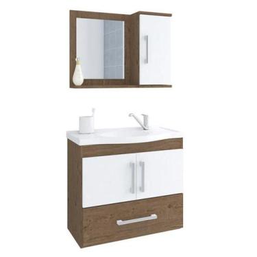 Imagem de Gabinete de Banheiro com Cuba e Espelheira Atenas 65cm Amendoa/Branco 