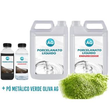 Imagem de Kit Porcelanato Líquido Metálico Verde Oliva Ag Por M - Resinas Ag