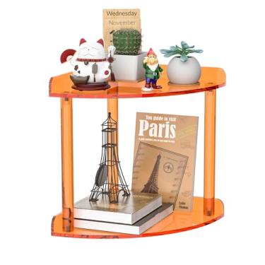 Imagem de Sezanrpt Organizador de prateleira de canto de acrílico de 2 camadas, 24 x 23 x 20 cm, prateleira de canto de bancada laranja para banheiro, cozinha, quarto, escritório, sala de estudo