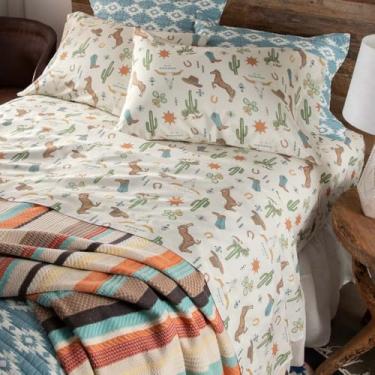 Imagem de Rod's Southwest Desert Western Icon-(conjunto de lençóis) Jogo de lençol Queen com 4 peças - verde azul ferrugem (233 x 259 cm) - lençol com elástico (152 x 203 x 38 cm) duas fronhas (51 x 76 cm