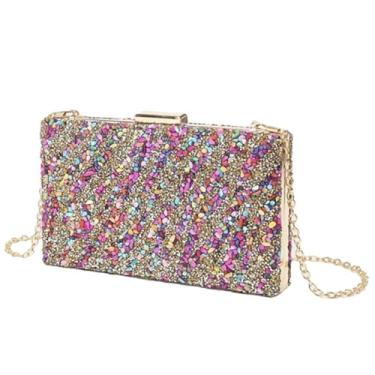 Imagem de Bolsa Clutch Festa Feminina Full Diamond Com Pedras Coloridas Mão Ombro Transversal Com Correntes Removíveis