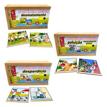 Imagem de Kit 3 Sequência Lógica Meio Ambiente Poluição, Desmatamento e Desperdí
