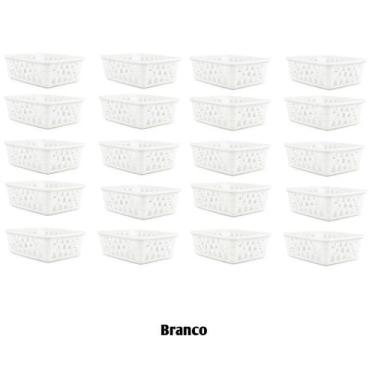 Imagem de Kit 20 Cestos Multiuso Organizador Pequeno 16x12x6Cm Branco - 123 Orga