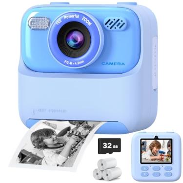 Imagem de Câmera infantil com impressão instantânea para meninos e meninas, câmera digital de selfie de lente dupla HD 1080p com papel de impressão e cartão de 32G, brinquedos de presente de aniversário de