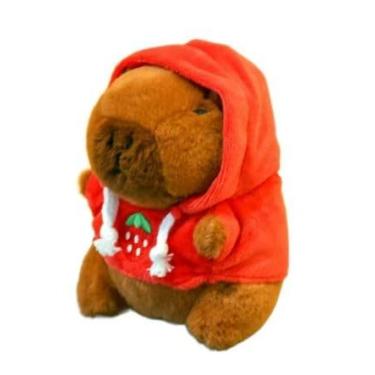 Imagem de Capivara de Pelúcia, bichinho de pelúcia com Blusa de Touca Vermelha – Chaveiro Fofo, Presente Criativo, Macio e Colecionável - 12 cm