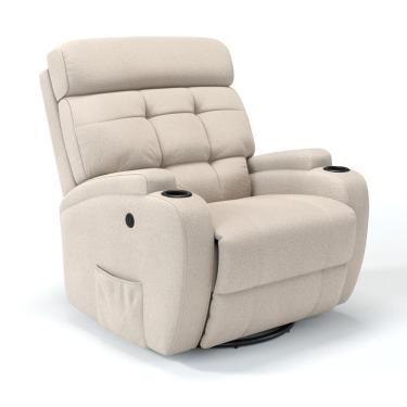 Imagem de Poltrona do Papai Reclinável Elétrica com Base Giratória e Balanço em Tecido Linho Damie