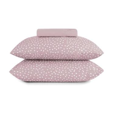 Imagem de Jogo de Cama Casal Malha Fio Penteado Altenburg - 100% Algodão - 3 Peças Lençol Elástico Fronha (Rosa Bits)