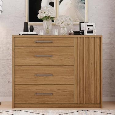 Imagem de Cômoda Ripado Yana 136cm com 1 Porta 4 Gavetas Puxador Alumínio MDP Buriti G11 - Gran Belo