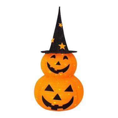 Imagem de IEUDNS Decoração de abóbora de Halloween, lanterna, fácil de usar, acessórios criativos para jardim, festival, interno e externo, decoração leve de Halloween, Chapéu de Estrela
