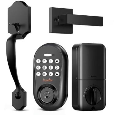 Imagem de Fechadura de porta de entrada sem chave com teclado para porta da frente, fechadura inteligente com conjunto de 2 maçanetas, trava automática, código único, senha anti-espião, fácil instalação, preto