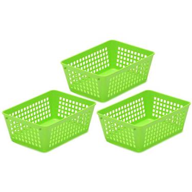 Imagem de Cesta de armazenamento colorida de plástico Ybmhome para gaveta de escritório, prateleira, gavetas de lixo para casa, despensa de cozinha ou bancada – Bandejas para escritórios e salas de aula, Verde, 3