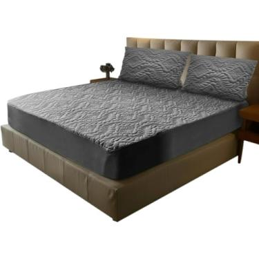 Imagem de Capa Protetora ImpermeáVel Para ColchãO - 100% à Prova D'áGua Matelada Com EláStico - Anti-áCaros E HipoalergêNica - Para ColchãO Casal, Queen E King(Cinza,Casal)