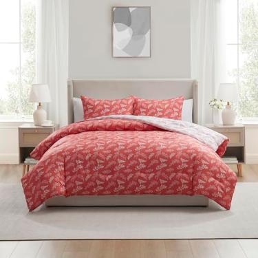 Imagem de Nestl Conjunto de edredom King Size – cama rosa em uma bolsa, tamanho king, 3 peças, jogo de cama reversível, floral macio, edredom botânico para todas as estações com fronhas