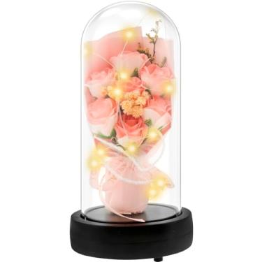 Imagem de Flores preservadas, rosa iluminada em cúpula de vidro, flores preservadas em vidro, para mulheres, mãe, namorada e esposa, presentes de decoração de casa para aniversário, dia das mães, aniversário