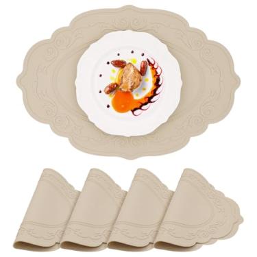 Imagem de yuuzue Jogo americano de silicone, jogo americano oval, resistente ao calor, impermeável, limpável, antiderrapante, protetor de mesa vintage para uso interno e externo