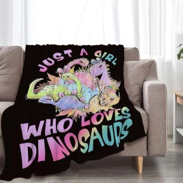 Imagem de SweetFox Just A Girl Who Loves Dinosaurs Cobertor Bonito Dinossauro Decoração Cobertor Presentes para Meninas Meninos Super Quente Macio Lã Flanela Cobertor de Cama de Inverno para Crianças Adultos