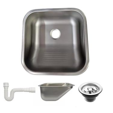 Imagem de tanque de lavanderia 40x40x22cm escovado aço inox 304 de embutir com valvula e sifão incluso