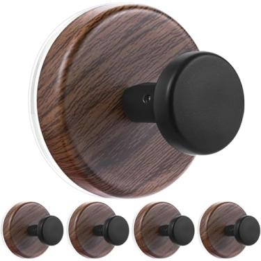 Imagem de YOBEYI Ganchos decorativos com ventosa, gancho de guirlanda, suporte de parede multiuso para banheiro, cozinha, porta, janela, fácil instalação, 5 peças (grão de madeira)